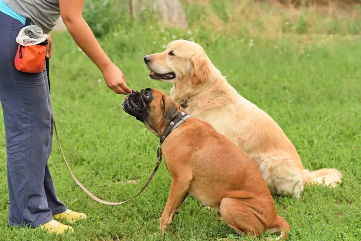 Two dog in training, detail